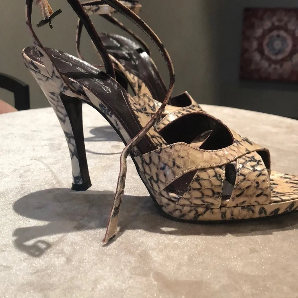 Via SPIGA Italian snake skin embellished heels